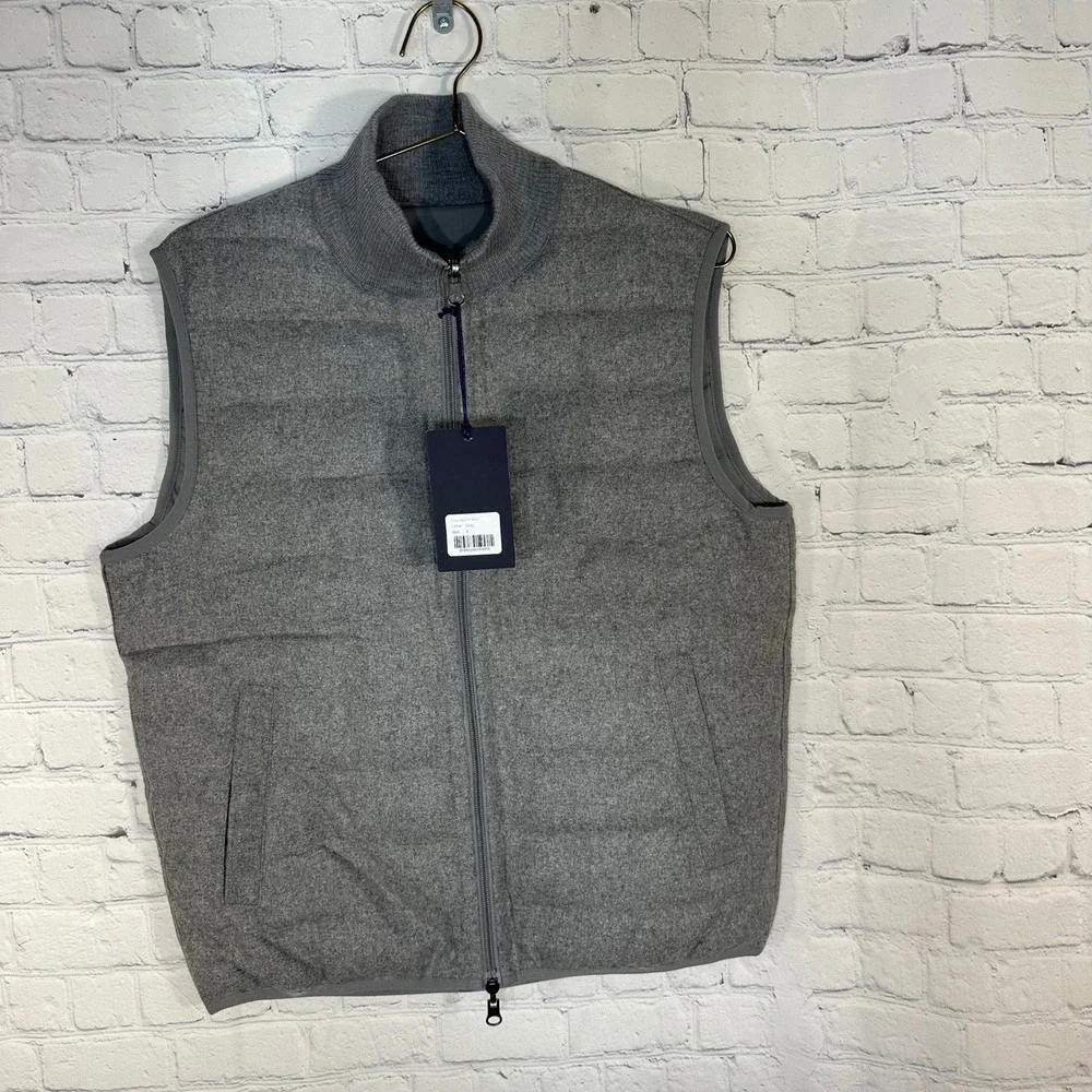 NEW Collars & Co Mens Reversible Quilted Puffer Vest Grey Wool Blend Size S NWT